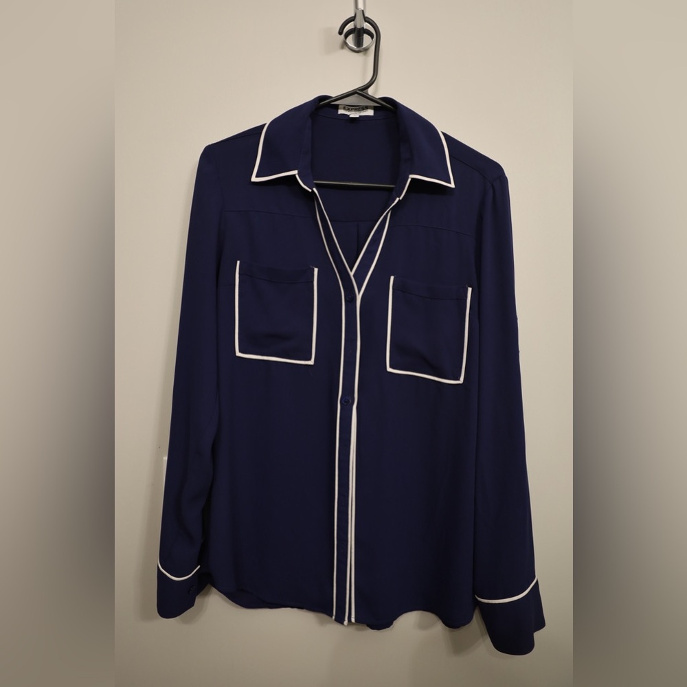Express long sleeved button down shirt - Medium - blue and white